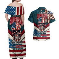 American Flag Skull Couples Matching Off Shoulder Maxi Dress and Hawaiian Shirt I'm an American I Have The Right To Bear Arms Your Approval Is Not Required - Wonder Print Shop