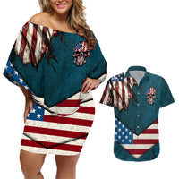 American Flag Skull Couples Matching Off Shoulder Short Dress and Hawaiian Shirt I'm an American I Have The Right To Bear Arms Your Approval Is Not Required - Wonder Print Shop