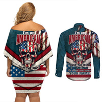 American Flag Skull Couples Matching Off Shoulder Short Dress and Long Sleeve Button Shirts I'm an American I Have The Right To Bear Arms Your Approval Is Not Required - Wonder Print Shop