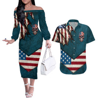 American Flag Skull Couples Matching Off The Shoulder Long Sleeve Dress and Hawaiian Shirt I'm an American I Have The Right To Bear Arms Your Approval Is Not Required - Wonder Print Shop