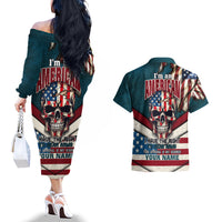 American Flag Skull Couples Matching Off The Shoulder Long Sleeve Dress and Hawaiian Shirt I'm an American I Have The Right To Bear Arms Your Approval Is Not Required - Wonder Print Shop