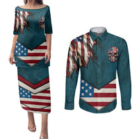 American Flag Skull Couples Matching Puletasi Dress and Long Sleeve Button Shirts I'm an American I Have The Right To Bear Arms Your Approval Is Not Required - Wonder Print Shop