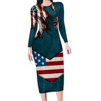 American Flag Skull Long Sleeve Bodycon Dress I'm an American I Have The Right To Bear Arms Your Approval Is Not Required - Wonder Print Shop