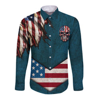 American Flag Skull Long Sleeve Button Shirt I'm an American I Have The Right To Bear Arms Your Approval Is Not Required - Wonder Print Shop