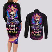 King Skeleton Couples Matching Long Sleeve Bodycon Dress and Long Sleeve Button Shirts I Do What I Want - Wonder Print Shop