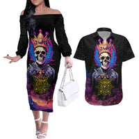 King Skeleton Couples Matching Off The Shoulder Long Sleeve Dress and Hawaiian Shirt I Do What I Want - Wonder Print Shop