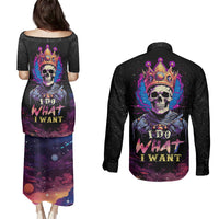 King Skeleton Couples Matching Puletasi Dress and Long Sleeve Button Shirts I Do What I Want - Wonder Print Shop