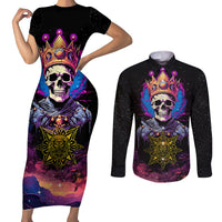 King Skeleton Couples Matching Short Sleeve Bodycon Dress and Long Sleeve Button Shirts I Do What I Want - Wonder Print Shop