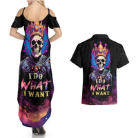 King Skeleton Couples Matching Summer Maxi Dress and Hawaiian Shirt I Do What I Want - Wonder Print Shop