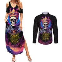 King Skeleton Couples Matching Summer Maxi Dress and Long Sleeve Button Shirts I Do What I Want - Wonder Print Shop