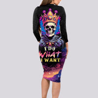 King Skeleton Long Sleeve Bodycon Dress I Do What I Want - Wonder Print Shop