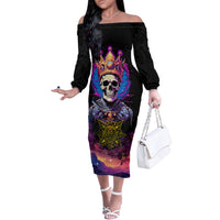 King Skeleton Off The Shoulder Long Sleeve Dress I Do What I Want - Wonder Print Shop