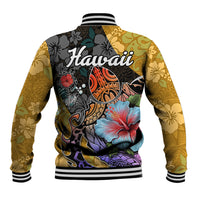 Hawaii Polynesian Baseball Jacket Turtles and Hibiscus Flower Gradient Pattern - Wonder Print Shop