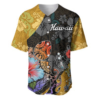 Hawaii Polynesian Baseball Jersey Turtles and Hibiscus Flower Gradient Pattern - Wonder Print Shop