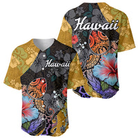 Hawaii Polynesian Baseball Jersey Turtles and Hibiscus Flower Gradient Pattern - Wonder Print Shop