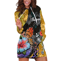 Hawaii Polynesian Hoodie Dress Turtles and Hibiscus Flower Gradient Pattern - Wonder Print Shop