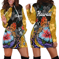 Hawaii Polynesian Hoodie Dress Turtles and Hibiscus Flower Gradient Pattern - Wonder Print Shop