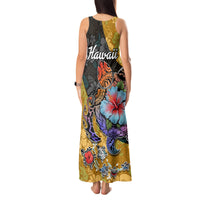 Hawaii Polynesian Tank Maxi Dress Turtles and Hibiscus Flower Gradient Pattern - Wonder Print Shop