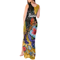 Hawaii Polynesian Tank Maxi Dress Turtles and Hibiscus Flower Gradient Pattern - Wonder Print Shop