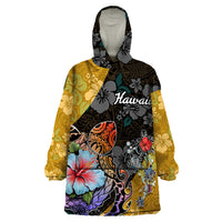 Hawaii Polynesian Wearable Blanket Hoodie Turtles and Hibiscus Flower Gradient Pattern - Wonder Print Shop