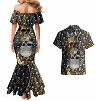 Skull Pattern Couples Matching Mermaid Dress and Hawaiian Shirt Love and Death - Wonder Print Shop
