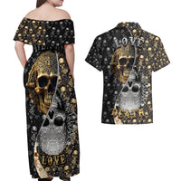 Skull Pattern Couples Matching Off Shoulder Maxi Dress and Hawaiian Shirt Love and Death - Wonder Print Shop