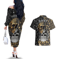 Skull Pattern Couples Matching Off The Shoulder Long Sleeve Dress and Hawaiian Shirt Love and Death - Wonder Print Shop