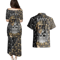 Skull Pattern Couples Matching Puletasi Dress and Hawaiian Shirt Love and Death - Wonder Print Shop