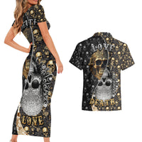 Skull Pattern Couples Matching Short Sleeve Bodycon Dress and Hawaiian Shirt Love and Death - Wonder Print Shop