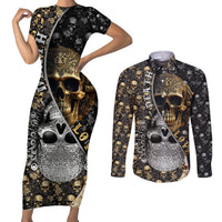 Skull Pattern Couples Matching Short Sleeve Bodycon Dress and Long Sleeve Button Shirts Love and Death - Wonder Print Shop