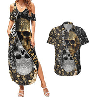 Skull Pattern Couples Matching Summer Maxi Dress and Hawaiian Shirt Love and Death - Wonder Print Shop