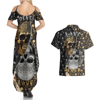 Skull Pattern Couples Matching Summer Maxi Dress and Hawaiian Shirt Love and Death - Wonder Print Shop