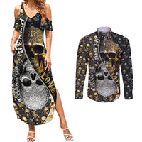 Skull Pattern Couples Matching Summer Maxi Dress and Long Sleeve Button Shirts Love and Death - Wonder Print Shop