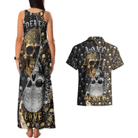 Skull Pattern Couples Matching Tank Maxi Dress and Hawaiian Shirt Love and Death - Wonder Print Shop