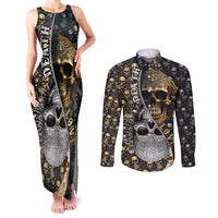 Skull Pattern Couples Matching Tank Maxi Dress and Long Sleeve Button Shirts Love and Death - Wonder Print Shop