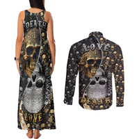 Skull Pattern Couples Matching Tank Maxi Dress and Long Sleeve Button Shirts Love and Death - Wonder Print Shop