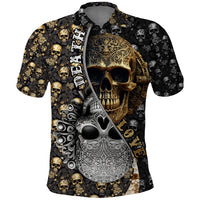 Skull Pattern Polo Shirt Love and Death - Wonder Print Shop