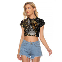 Skull Pattern Raglan Cropped T Shirt Love and Death - Wonder Print Shop