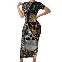 Skull Pattern Short Sleeve Bodycon Dress Love and Death - Wonder Print Shop
