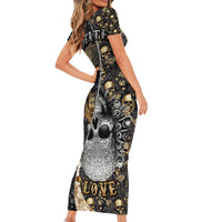 Skull Pattern Short Sleeve Bodycon Dress Love and Death - Wonder Print Shop