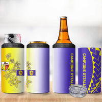 Campione d’Italia 4 in 1 Can Cooler Tumbler with Yellow Purple Star Design and Town Crest - Wonder Print Shop