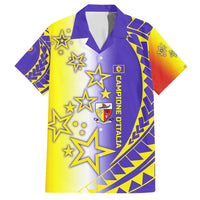 Campione d’Italia Family Matching Off Shoulder Maxi Dress and Hawaiian Shirt with Yellow Purple Star Design and Town Crest - Wonder Print Shop