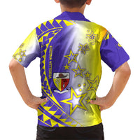 Campione d’Italia Family Matching Short Sleeve Bodycon Dress and Hawaiian Shirt with Yellow Purple Star Design and Town Crest - Wonder Print Shop