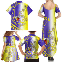 Campione d’Italia Family Matching Summer Maxi Dress and Hawaiian Shirt with Yellow Purple Star Design and Town Crest - Wonder Print Shop