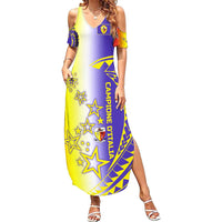Campione d’Italia Family Matching Summer Maxi Dress and Hawaiian Shirt with Yellow Purple Star Design and Town Crest - Wonder Print Shop