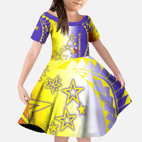 Campione d’Italia Family Matching Tank Maxi Dress and Hawaiian Shirt with Yellow Purple Star Design and Town Crest - Wonder Print Shop