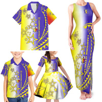 Campione d’Italia Family Matching Tank Maxi Dress and Hawaiian Shirt with Yellow Purple Star Design and Town Crest - Wonder Print Shop