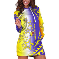Campione d’Italia Hoodie Dress with Yellow Purple Star Design and Town Crest - Wonder Print Shop