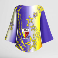 Campione d’Italia Kimono Sleeve Blouse with Yellow Purple Star Design and Town Crest - Wonder Print Shop