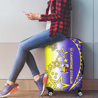 Campione d’Italia Luggage Cover with Yellow Purple Star Design and Town Crest - Wonder Print Shop